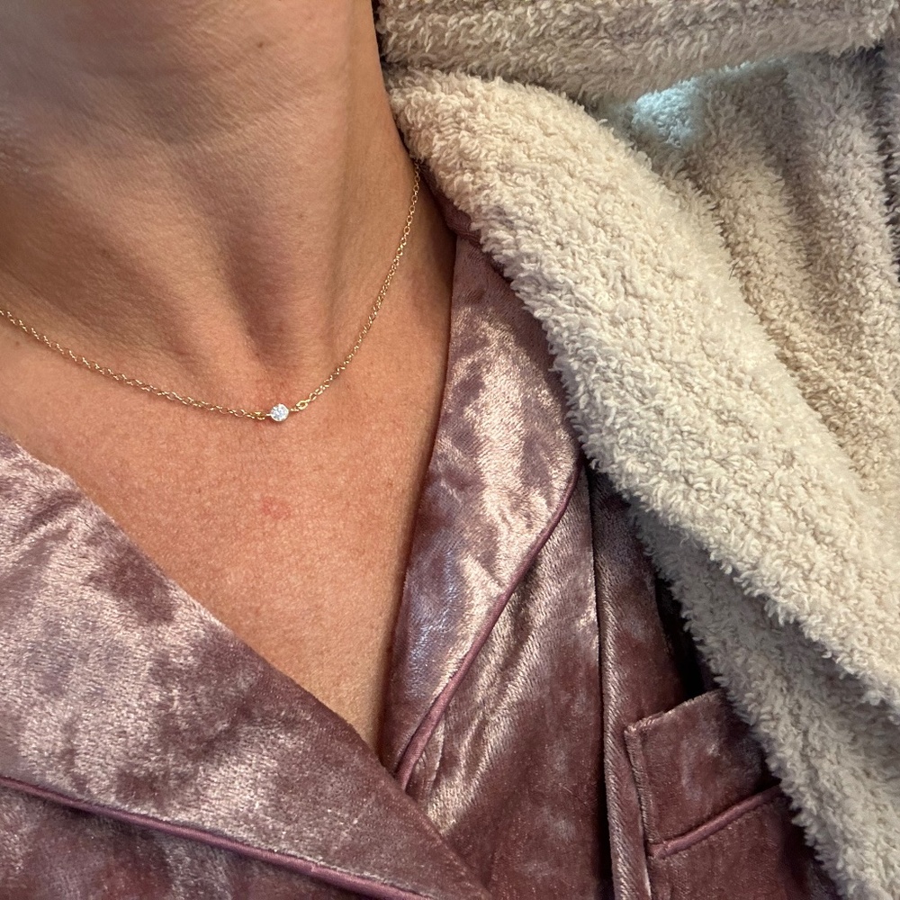 Gold filled 14K dainty single quartz stone choker necklace